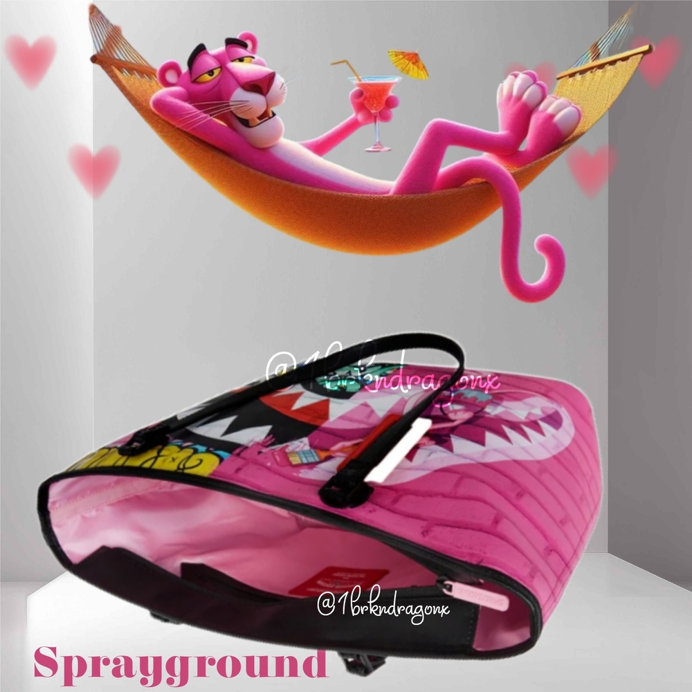 Sprayground Checkered Graffiti Pink Panther Leather  Graphic Tote  NWT - Picture 9 of 16